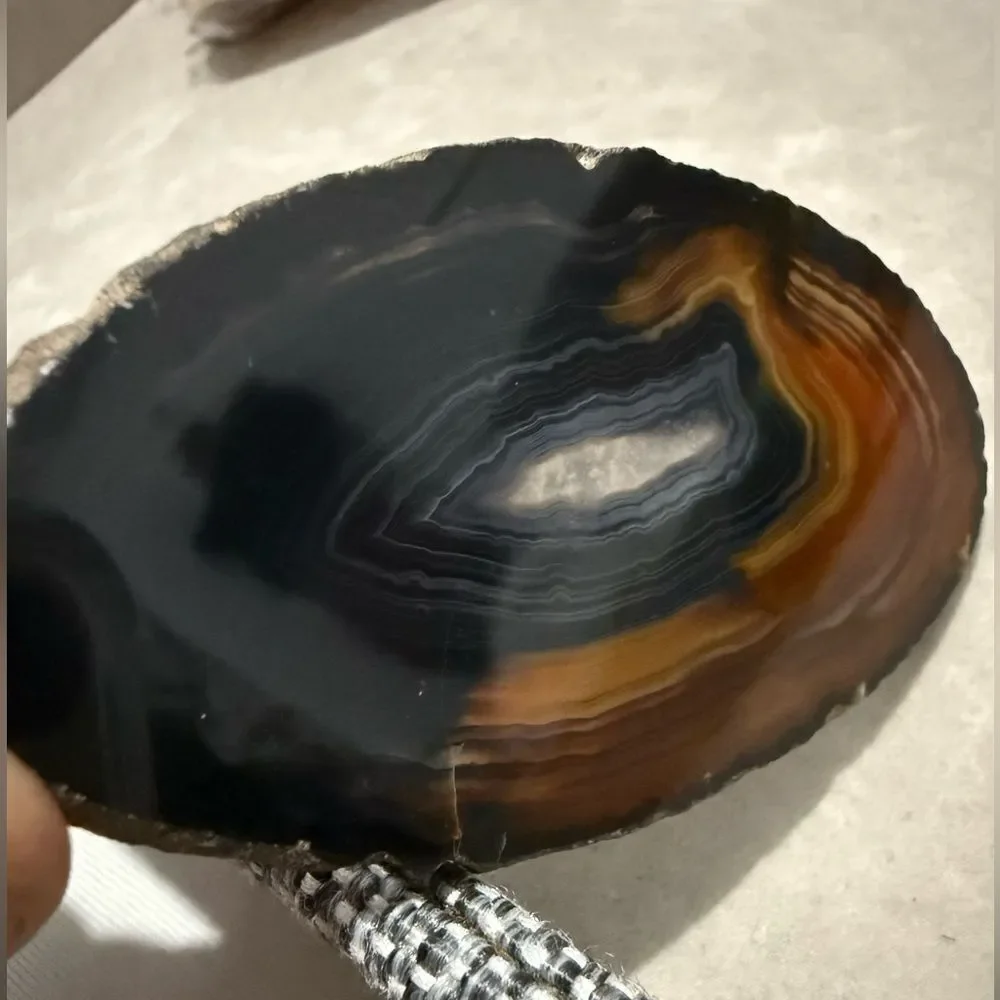 Brown Black Polished Agate Slice – Natural Crystal Display Stone 4.75”